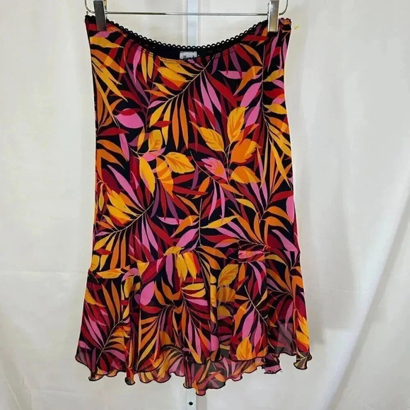 Heads Up Size Large Tropical Floral A Line Skirt Flowy Hawaiian Party Vintage - Picture 1 of 7